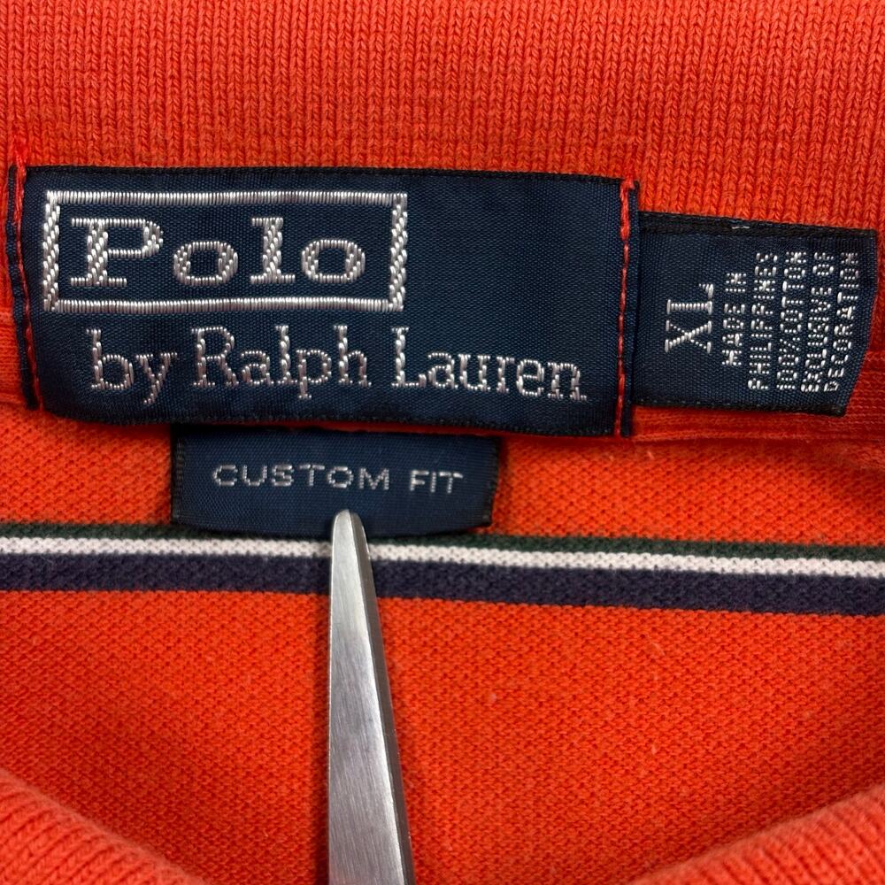 Polo Ralph Lauren Custom Fit Pique Polo Shirt Men's XL Orange Striped Preppy - Picture 5 of 9